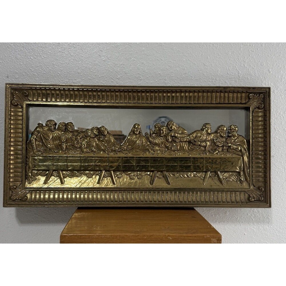 Home Interiors THE LORD’S LAST SUPPER Gold Mirrored Picture Plague Wall Art VTG
